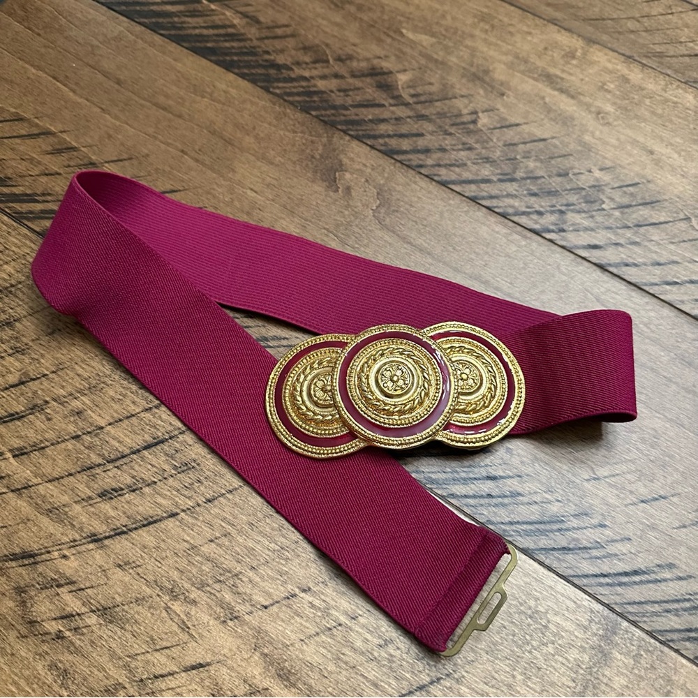 Vintage Nan Lewis Gold pink medallion stretch belt fuchsia statement